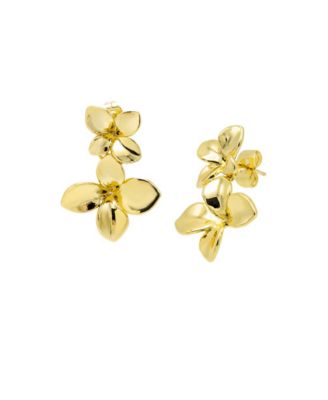 Solid Graduated Double Flower Drop Stud Earring