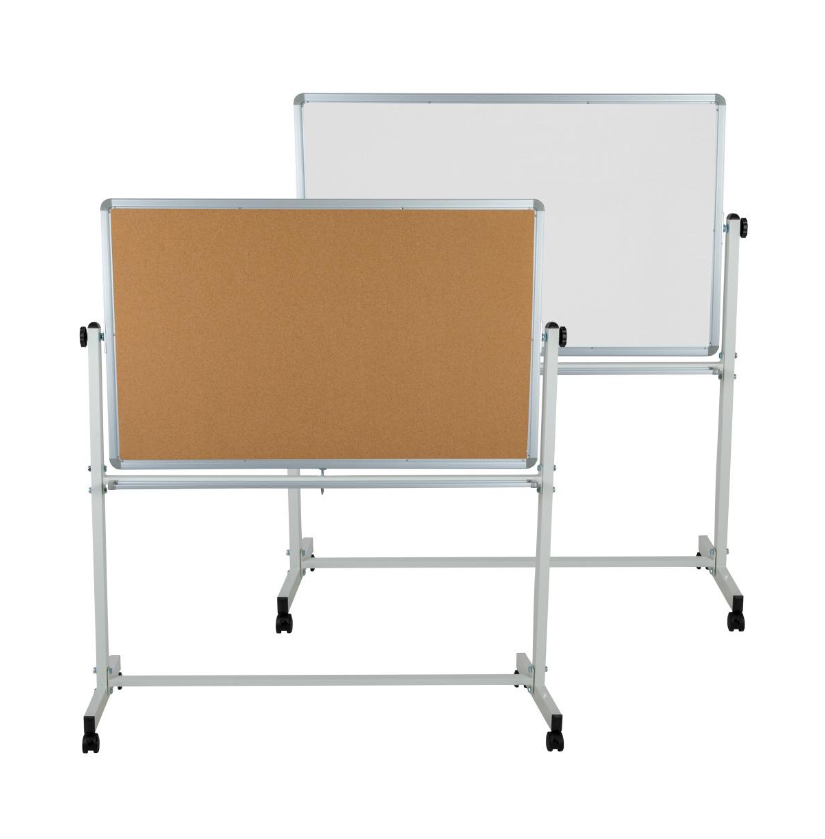 Reversible Mobile Cork Bulletin Board And White Board Stand With Pen Tray - Natural/white