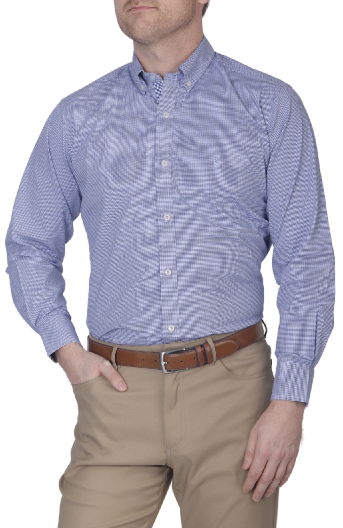 Tailorbyrd Men's Mini Gingham Cotton Stretch Long Sleeve Shirt