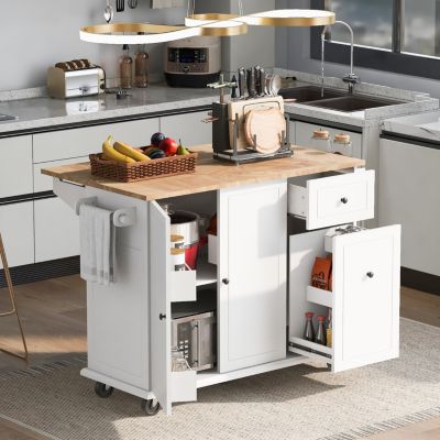 Rolling Kitchen Island Cart with Drop Leaf & Storage
