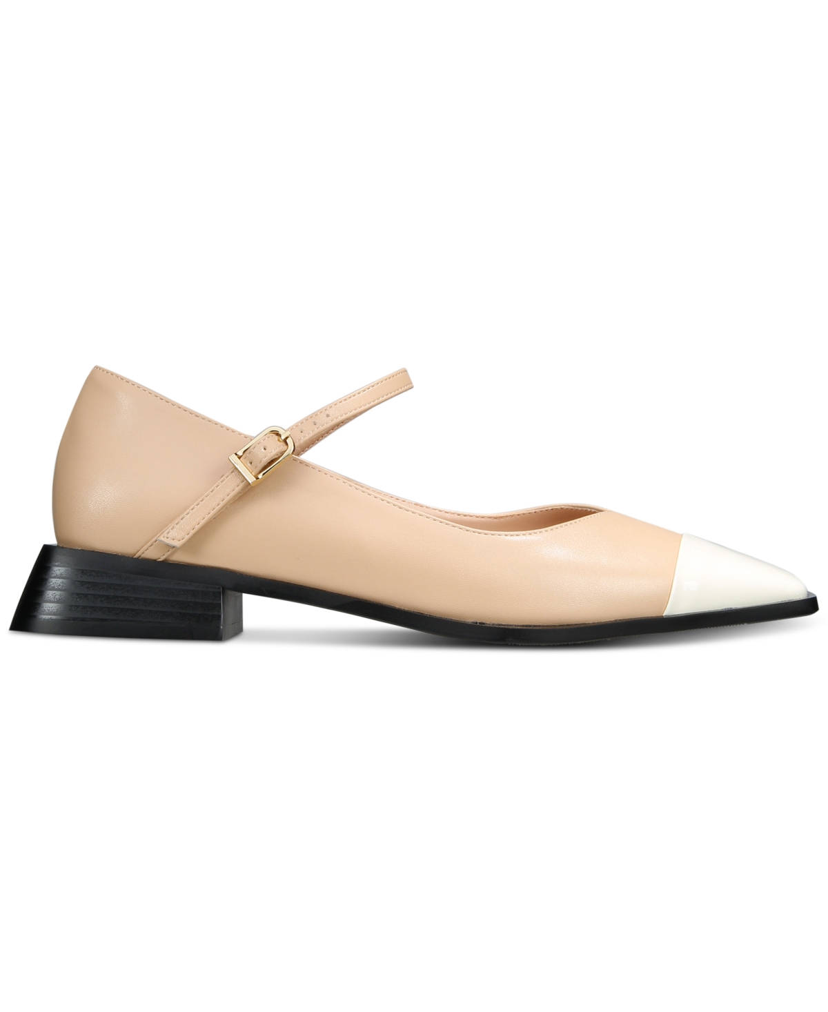 Shop Vaila Shoes Women's Penelope Square-toe Mary Jane Block-heel Flats In Nude Leather,patent Leather