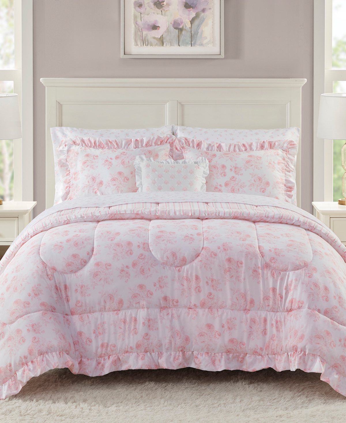 Jla Home Mia Ruffle 4-pc. Comforter Set, King/california King, Created For Macy's In Pink