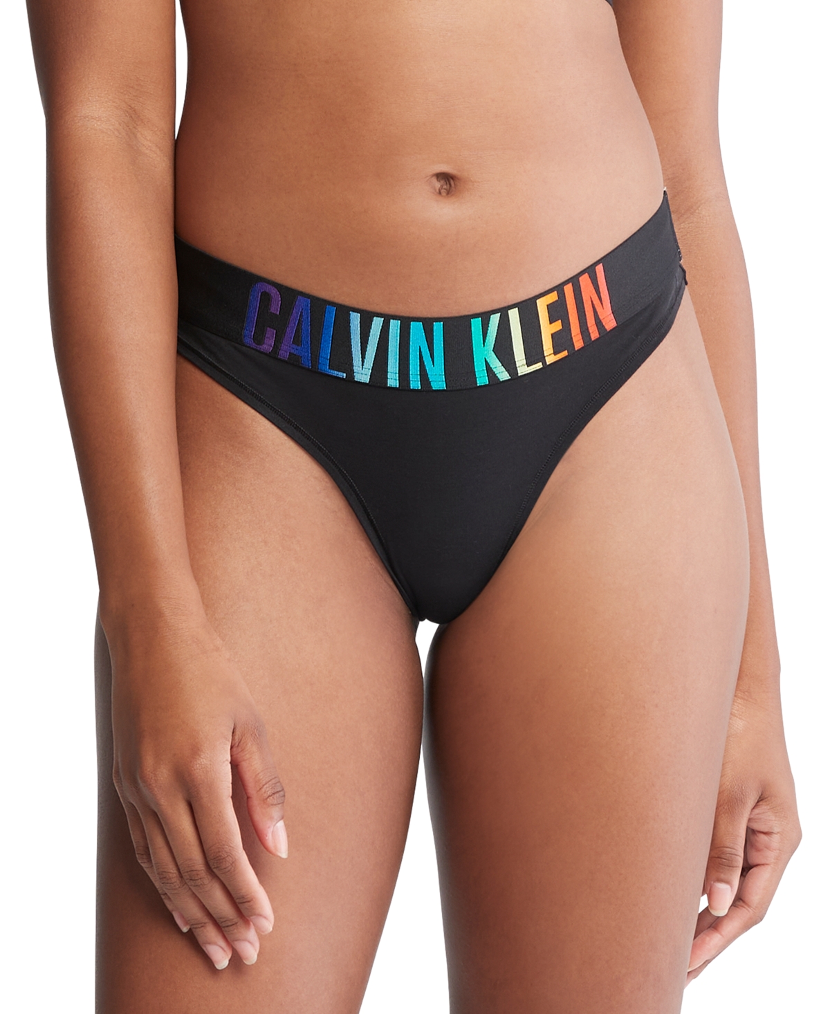 Shop Calvin Klein Intense Power Pride Cotton Thong Underwear Qf7833 In Black