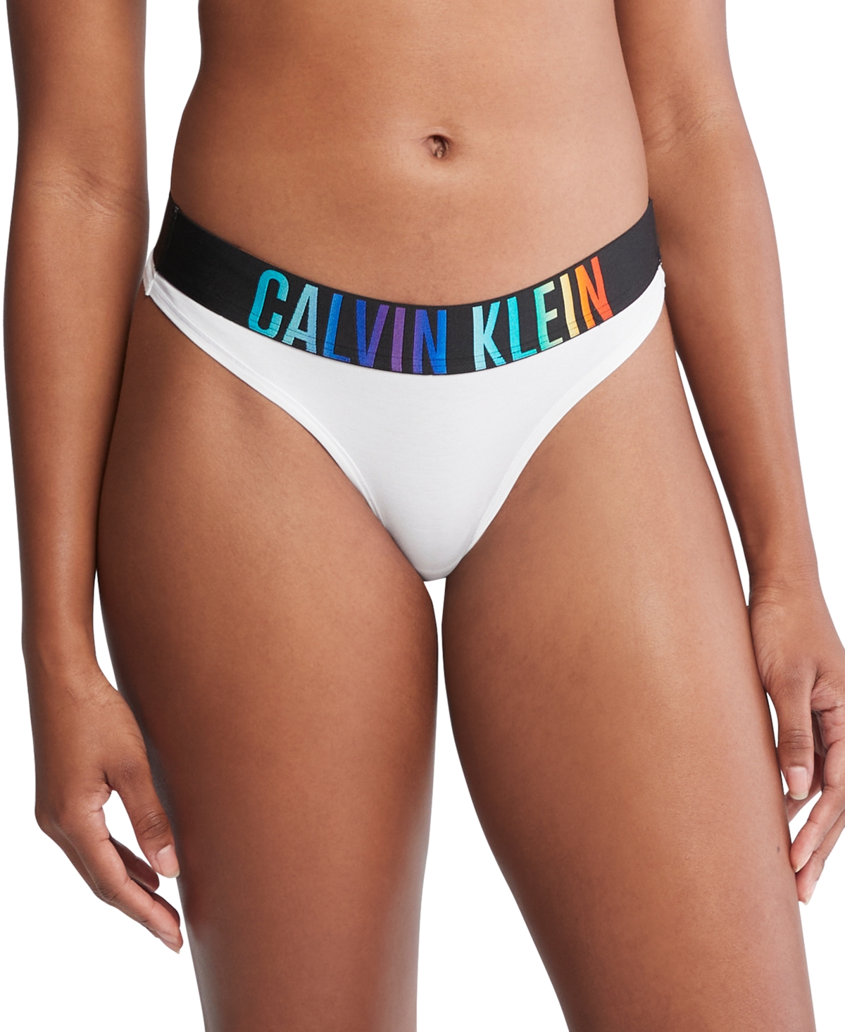 Shop Calvin Klein Intense Power Pride Cotton Thong Underwear Qf7833 In White