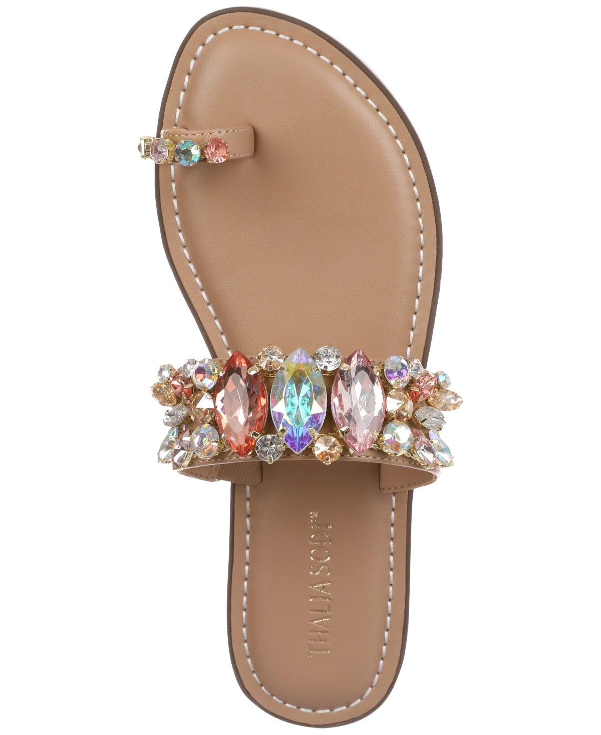 Thalia Sodi Weylin Womens Toe Loop Faux Leather Slide Sandals In Nude Crystal