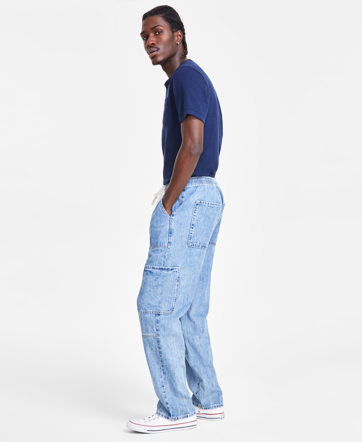 Sun + Stone Men's Soft UtilityBlue Cargo Jeans, Created for Macy's - Ocean