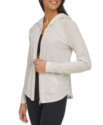 Ruched-Sleeve Zip Hoodie