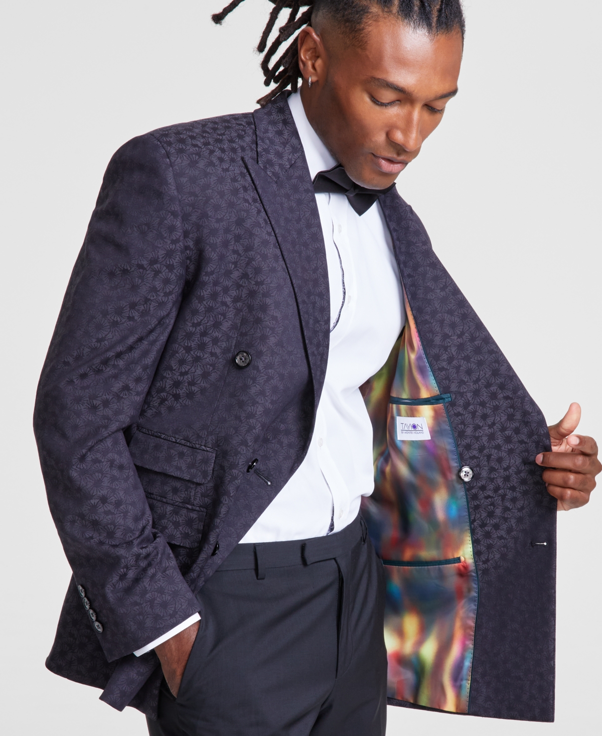 Tayion Collection Men's Classic-Fit Jacquard Dinner Jacket -grey