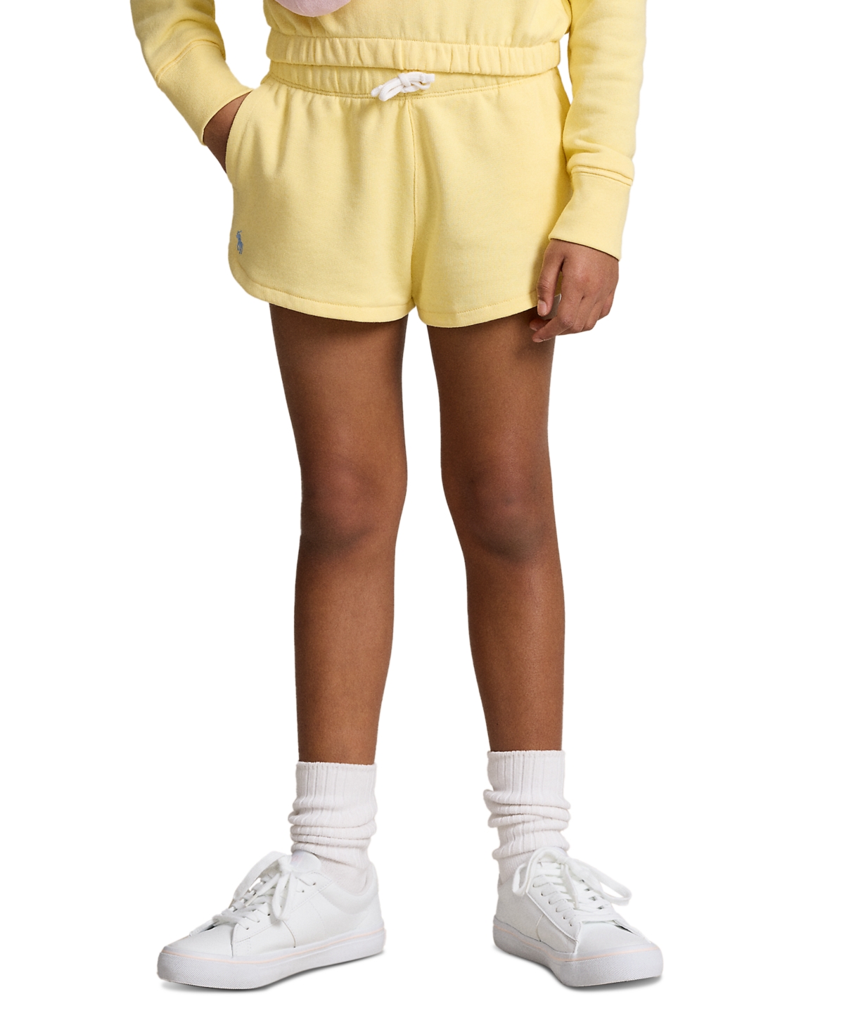 Shop Polo Ralph Lauren Big Girls Terry Drawstring Shorts In Wicket Yellow With Bluebell