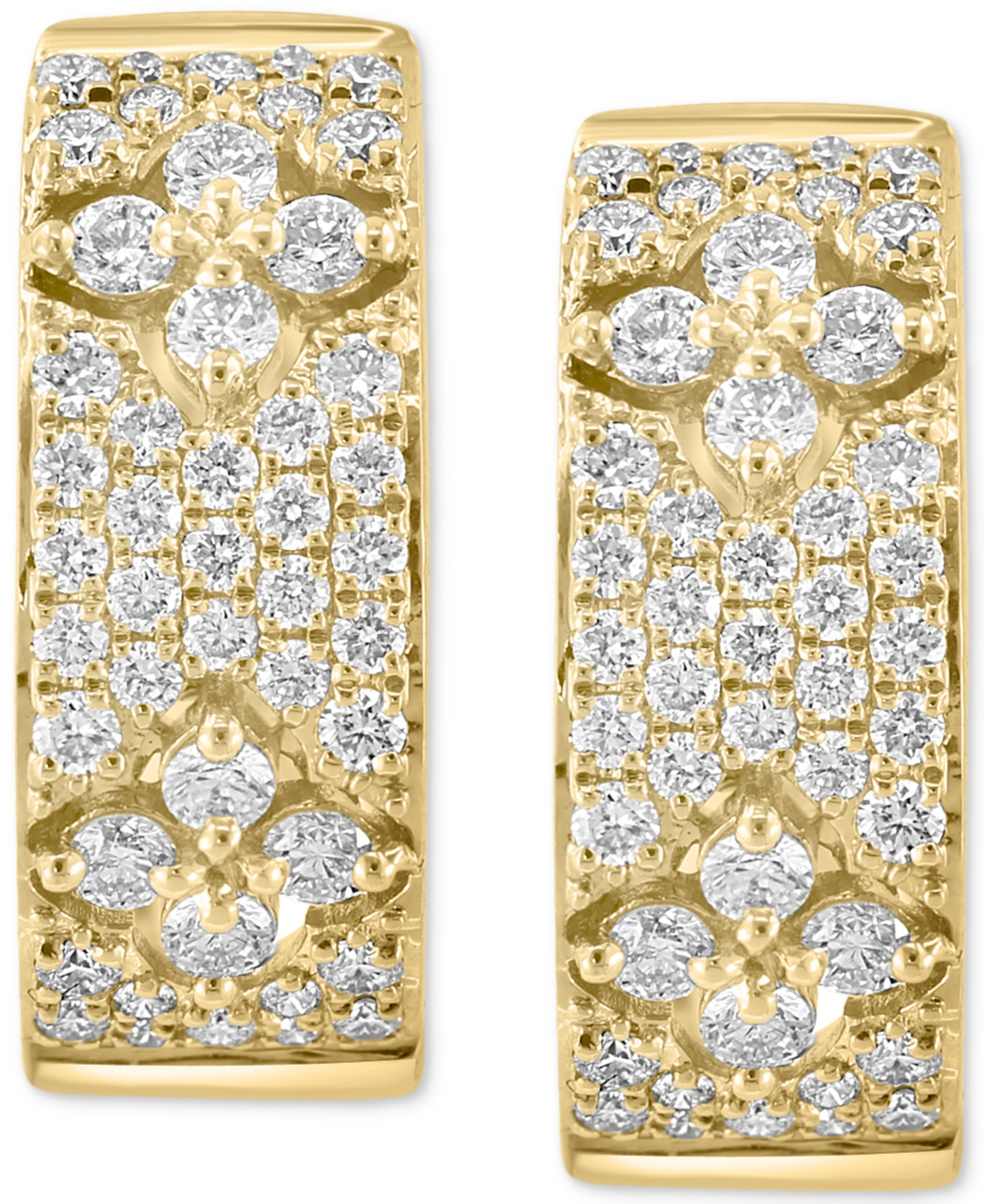 Effy Collection Effy Diamond Pave Flower Small Huggie Hoop Earrings (7/8 Ct. T.w.) In 14k Gold, 0.625" In Yellow Gol