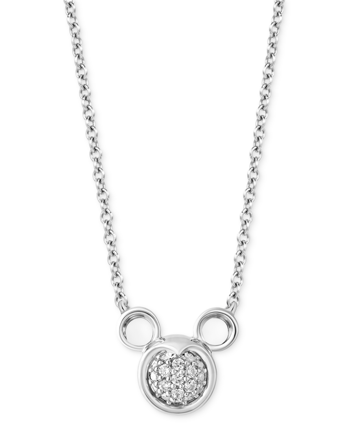 Shop Wonder Fine Jewelry Diamond Mickey Mouse Pendant Necklace (1/8 Ct. T.w.) In Sterling Silver, 16" + 2" Extender