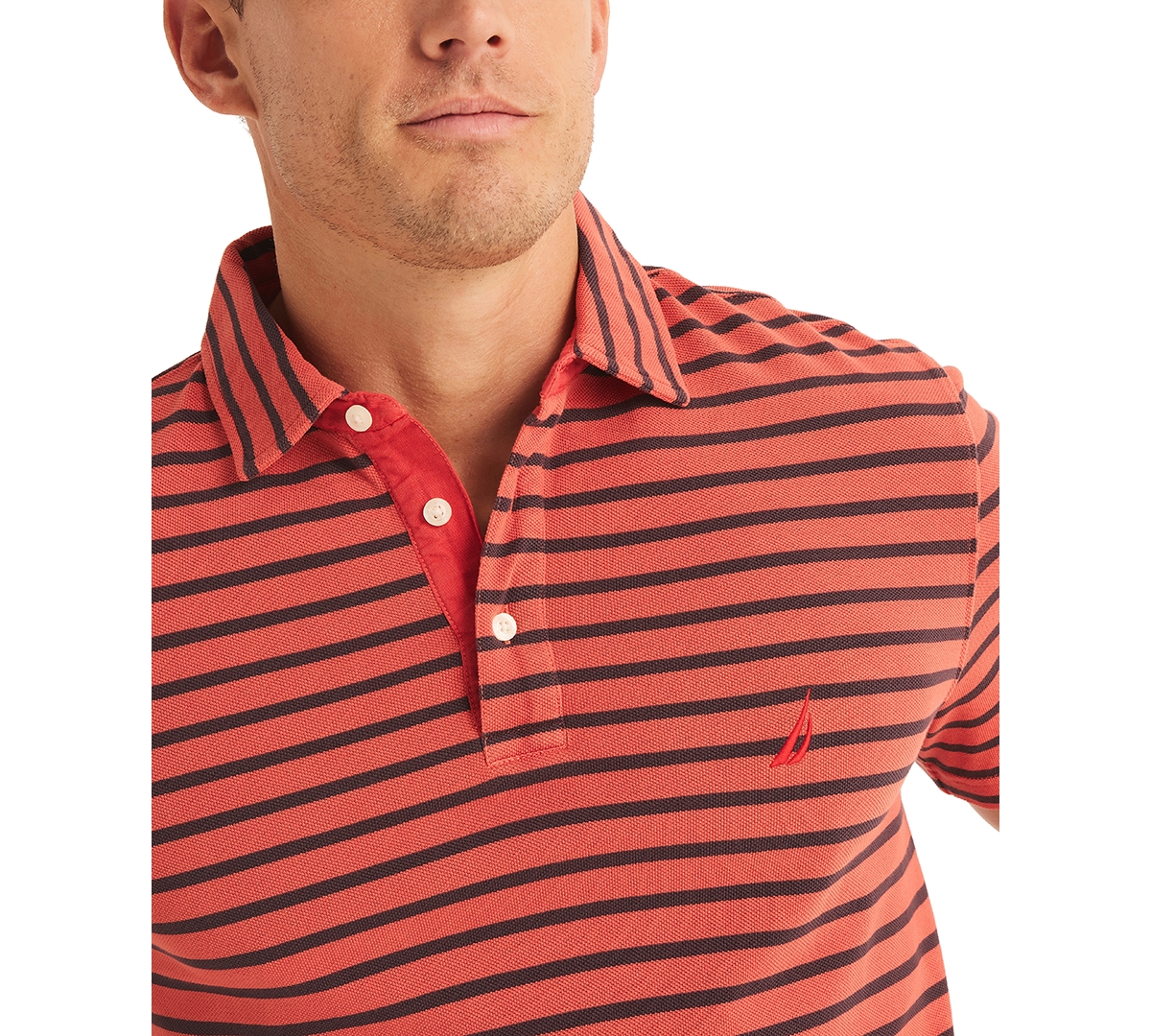 Nautica Men's Striped Pique Short Sleeve Polo Shirt