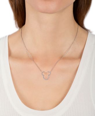 Disney Diamond Minnie Mouse Silhouette Pendant Necklace (1/5 ct. t.w.) in Sterling Silver & Rose Gold-Plate, 15-3/4" + 2" extender