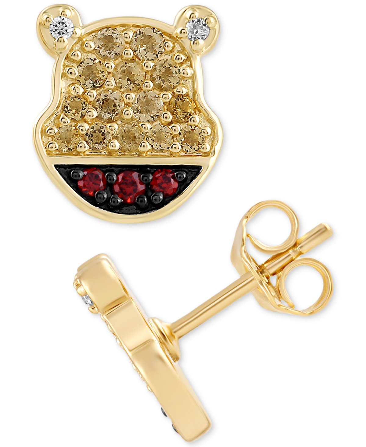 Shop Wonder Fine Jewelry Citrine (1/2 Ct. T.w.), Garnet (1.5 Ct. T.w.) & Diamond (1/20 Ct. T.w.) Winnie The Pooh Stud Earring In Gold-plated Sterling Silver