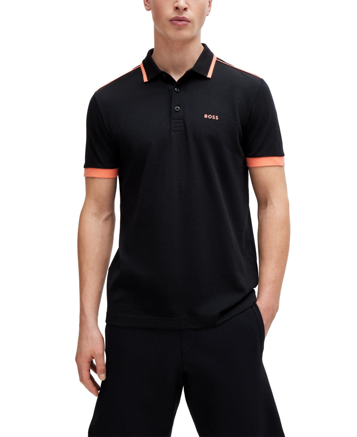 Hugo Boss Boss By  Men's Contrast Stripes Polo Shirt In Black