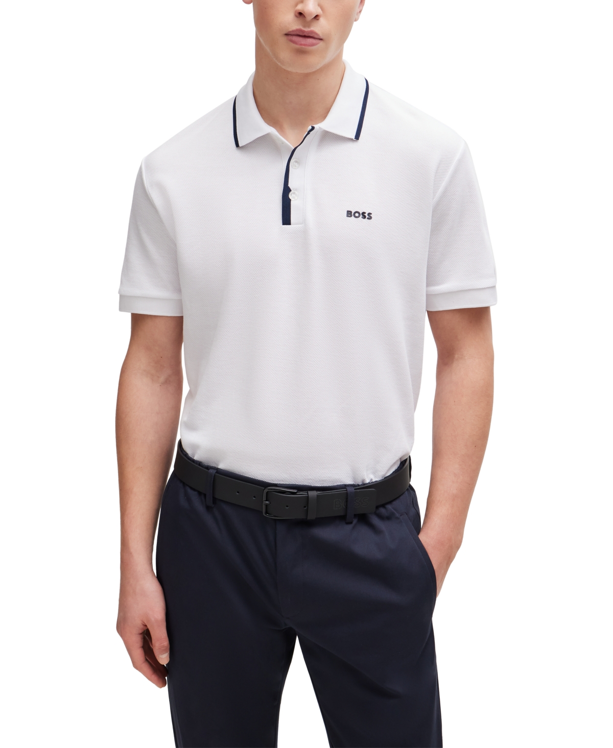 Hugo Boss Boss By  Men's Contrast Logo Polo Shirt In White