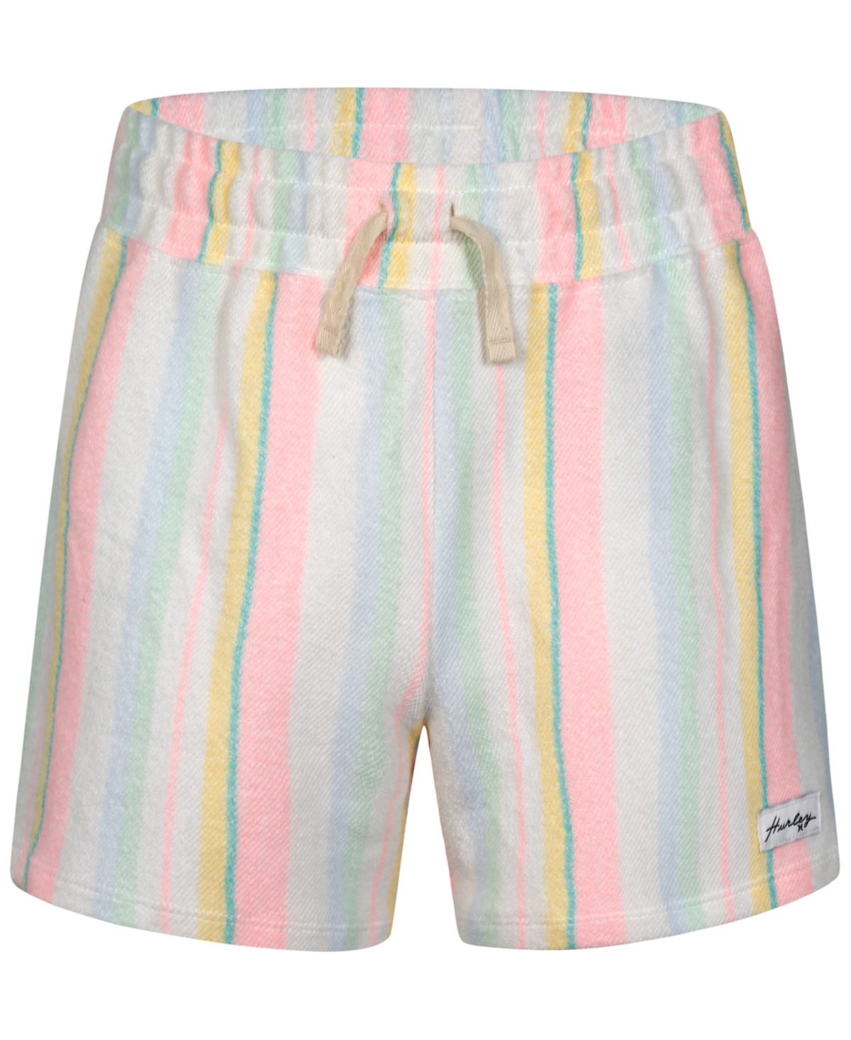 Hurley Kids' Big Girls Striped Beach Shorts In Pale Ivory,multi