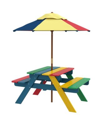 Outsunny Kids Picnic Table Set with Parasol, Seating for 3-6 Years Old ...