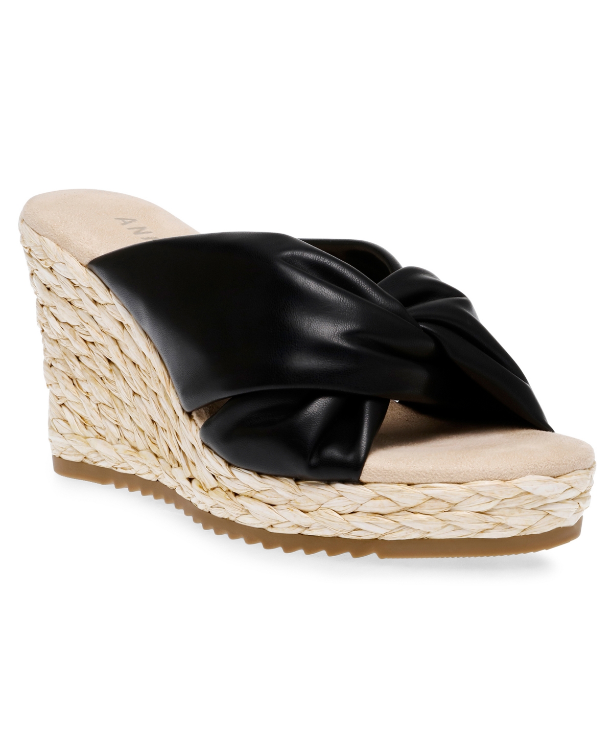 Shop Anne Klein Women's Weslie Slide On Espadrille Wedge Sandals In Black Smooth