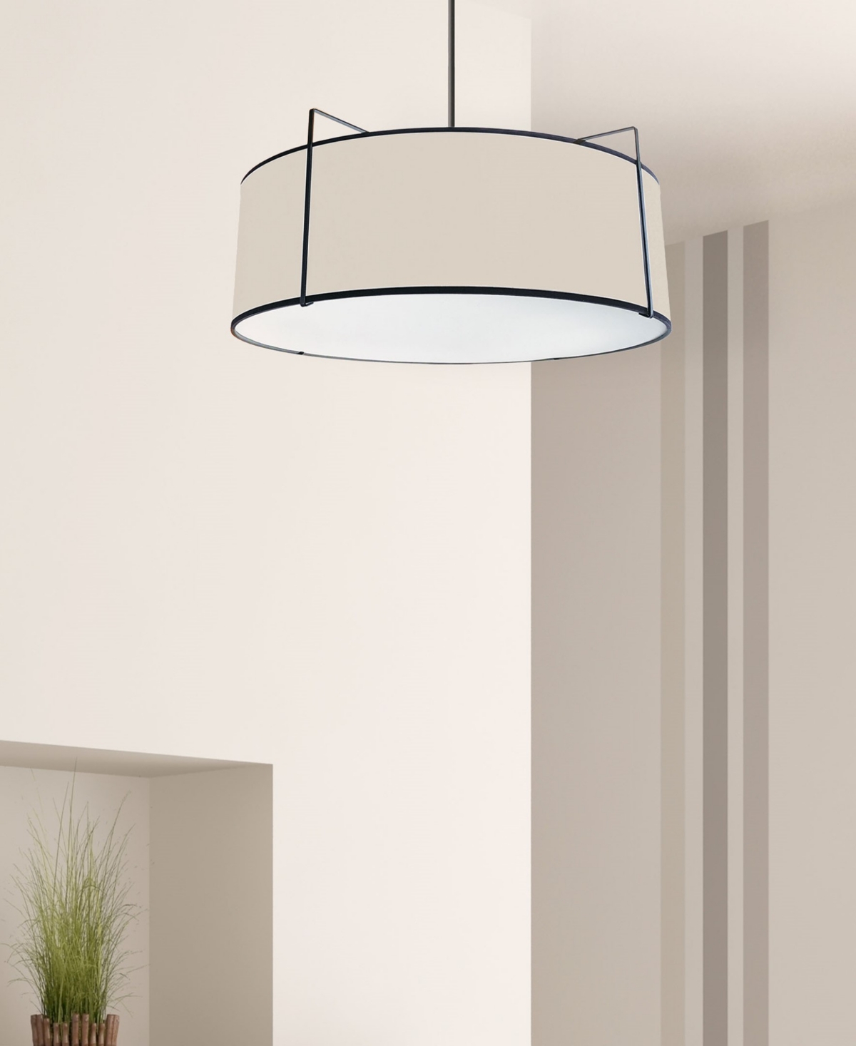 Dainolite 10" Metal, Fabric Trapezoid 4 Light Drum Pendant With Shade In Cream,black,white