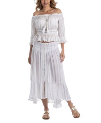 Womens Cotton Swim Cover Up Top Skirt