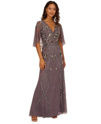 Adrianna Papell Women's Embellished Cape-Sleeve Gown - Macy's