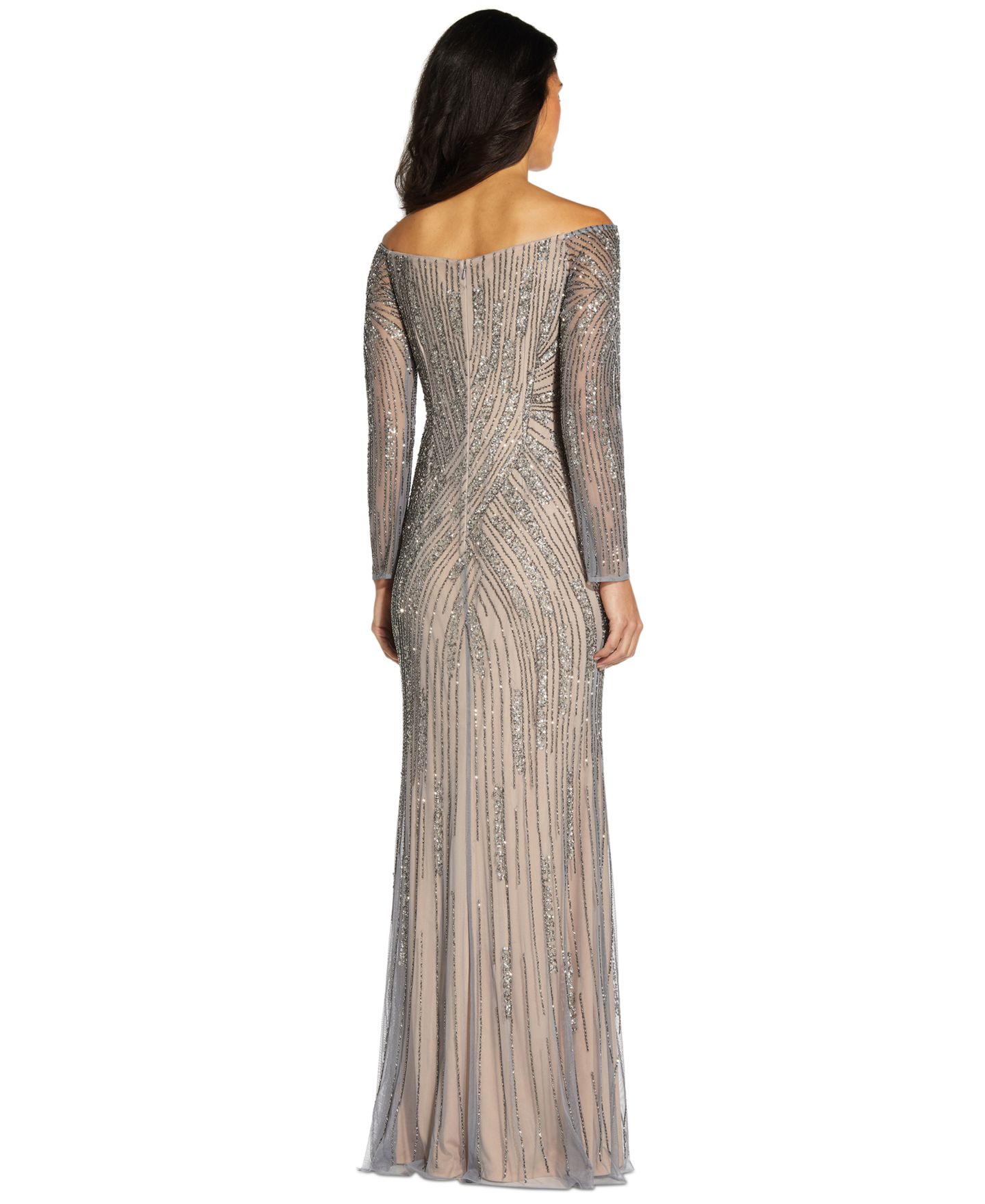 Женское платье Adrianna Papell Sequin Off-The-Shoulder Gown, цвет: Серебро — фото 4