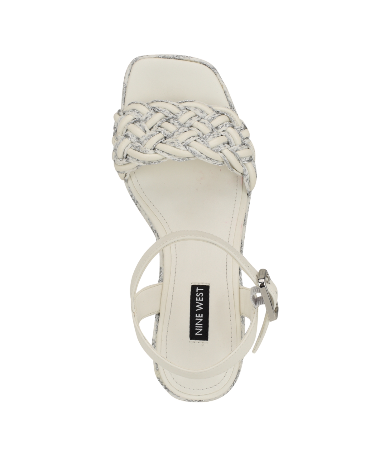 Nine West Women's Cinka Block Heel Square Toe Dress Sandals - Silver- Faux Leather- Polyurethan