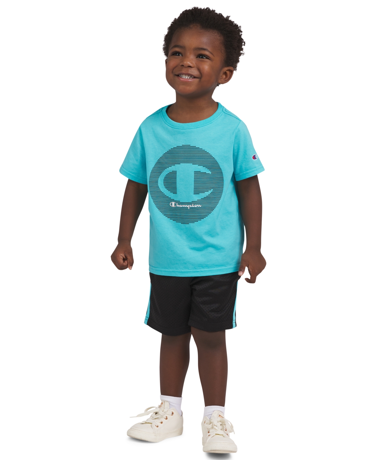 Champion Babies' Toddler Boys Logo Graphic T-shirt & Shorts, 2 Piece Set In Blue Curacao