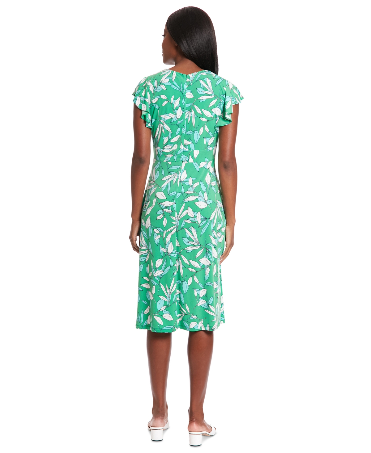 Shop London Times Petite Flutter-sleeve Midi Dress In Green Mult