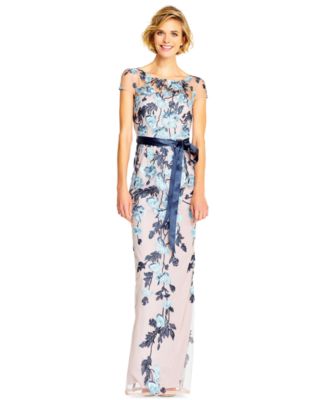 Adrianna Papell Floral-Embroidered Column Gown - Macy's