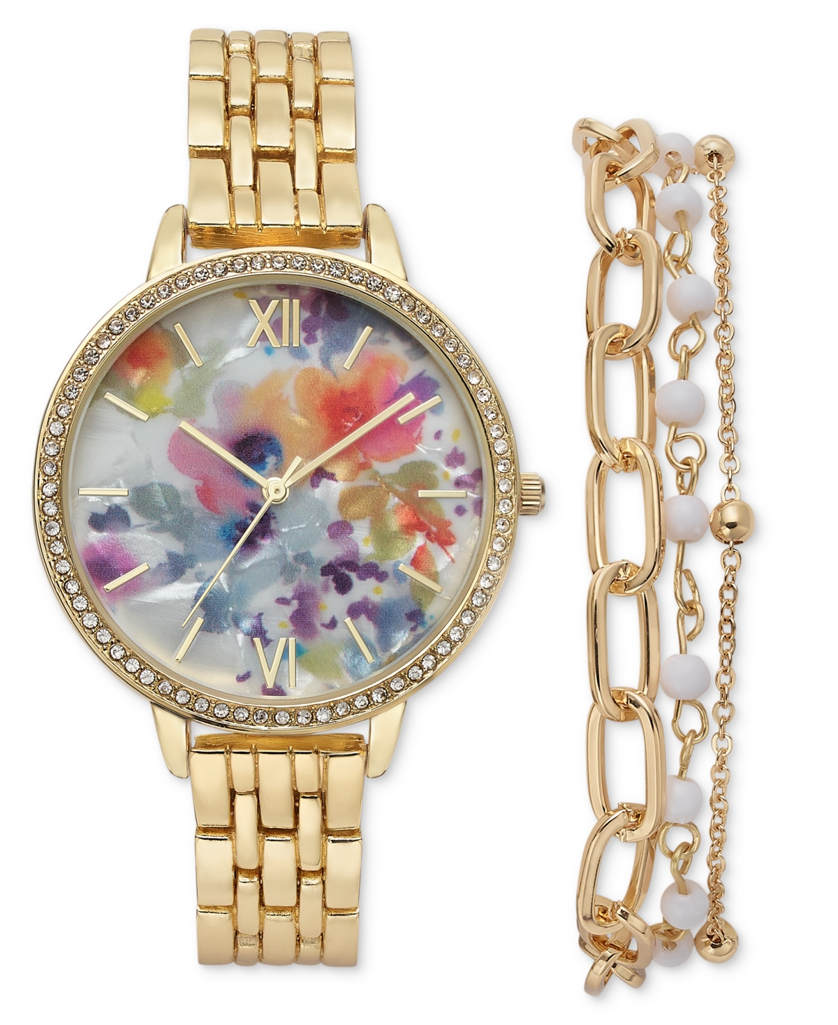 Inc International Concepts Women's Gold-tone Bracelet Watch 38mm Set, Created For Macy's In Gold