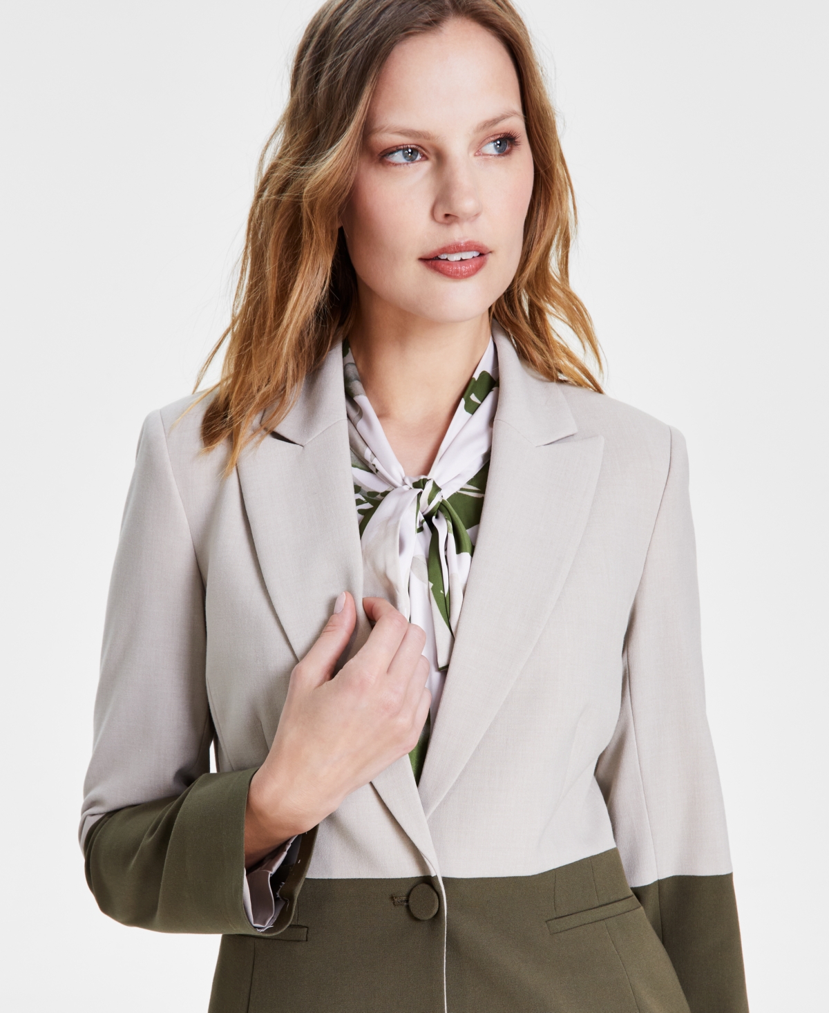 Tahari Asl Women's Peak-Lapel Colorblocked Single-Button Blazer -Loden