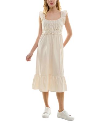 Speechless - Juniors' Ruffled Crochet-Trim Midi Dress