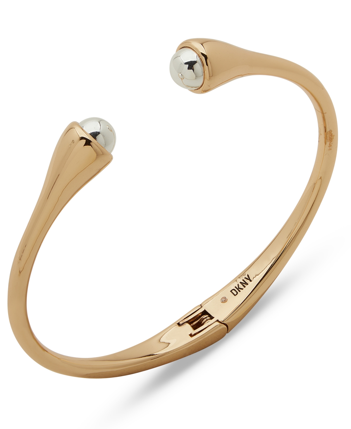 Shop Dkny Two-tone Bead-tipped Hinged Cuff Bracelet In Gold,silve