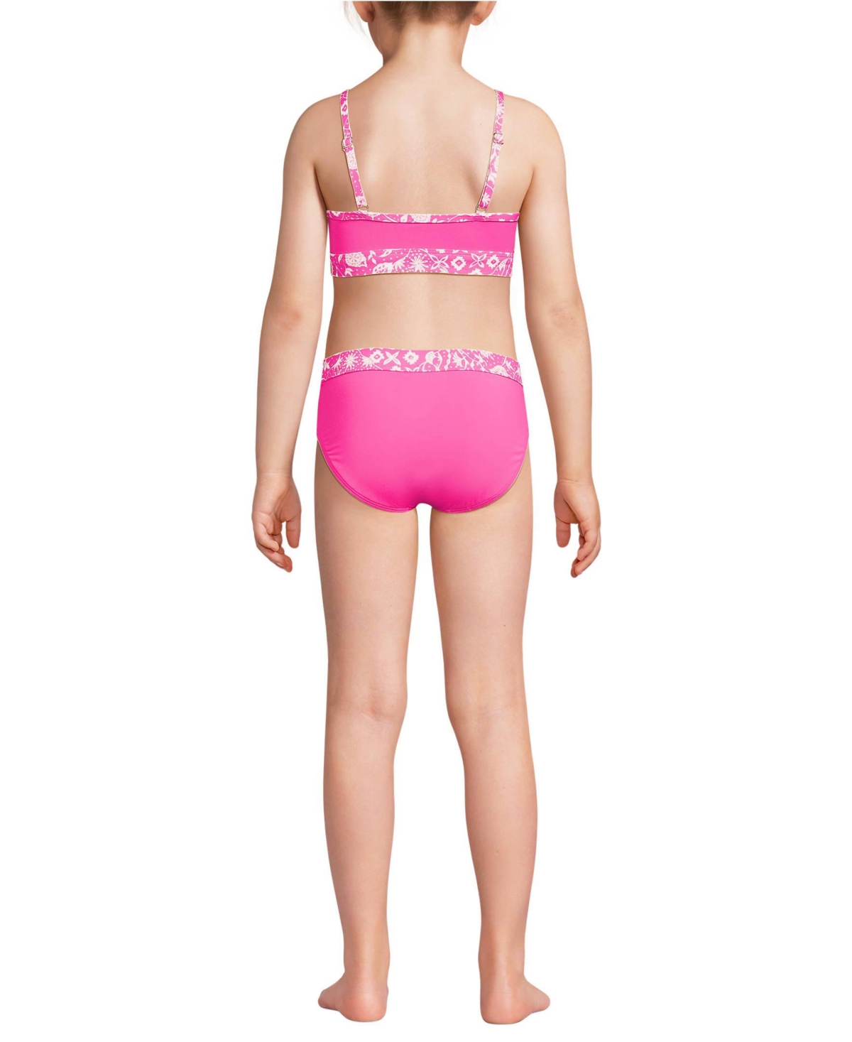 Lands' End Big Girls Plus Chlorine Resistant Rash Guard Swim Top Bikini Top and Bottoms Upf 50 Swimsuit Set