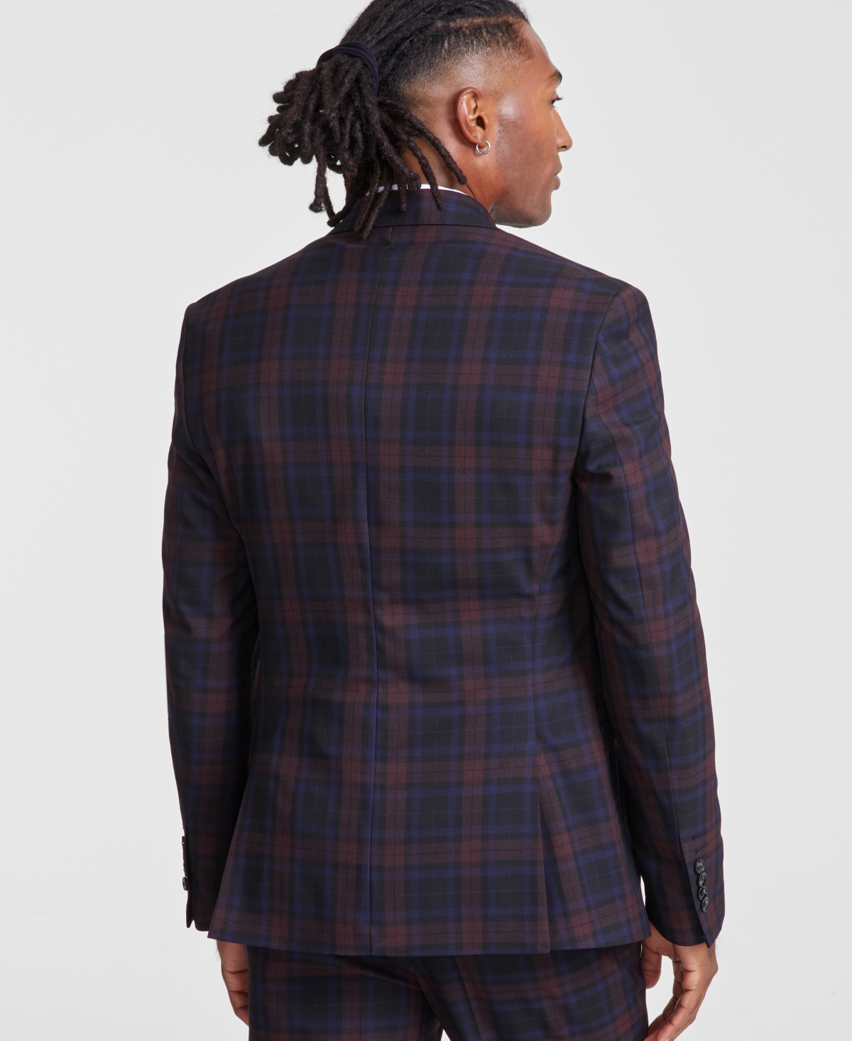 Tayion Collection Men's Classic-Fit Plaid Suit Jacket -burgundy