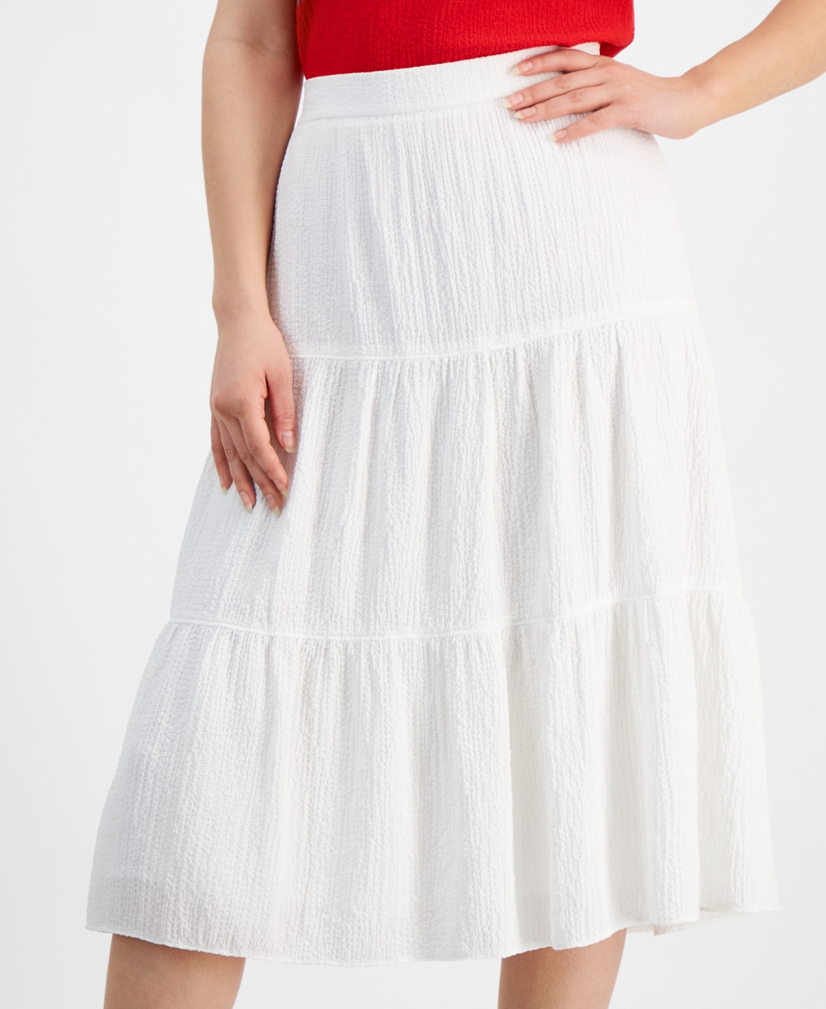 Ak Anne Klein Petite Pull-On Tiered Midi Skirt