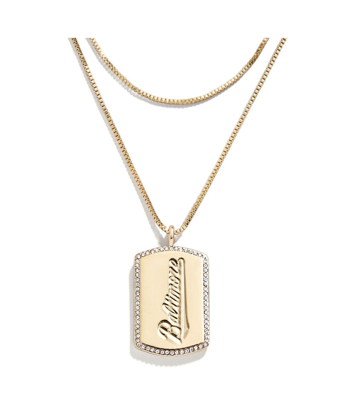 Shop Wear By Erin Andrews Women's  X Baublebar Baltimore Orioles Dog Tag Necklace In Gold