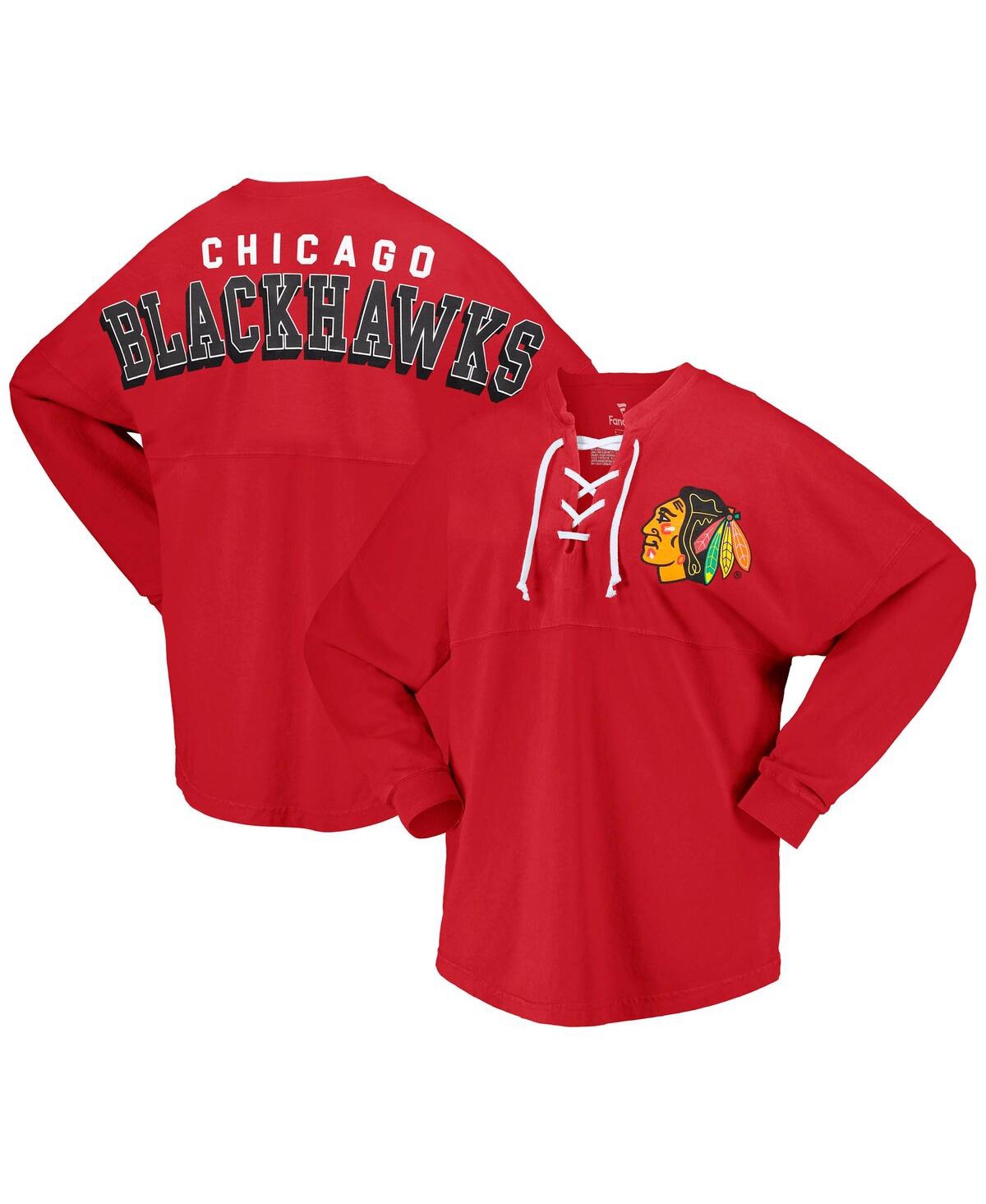 Fanatics Women's  Red Chicago Blackhawks Spirit Lace-up V-neck Long Sleeve Jersey T-shirt