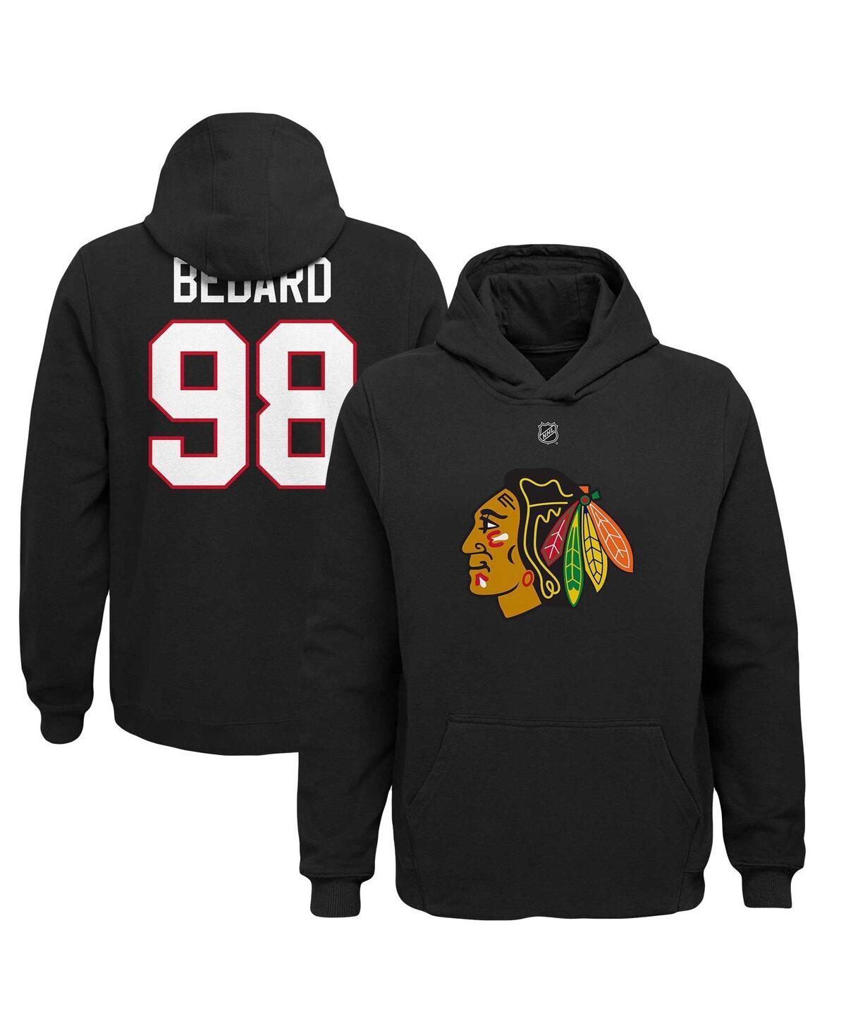 Outerstuff Kids' Big Boys Connor Bedard Black Chicago Blackhawks Player Name And Number Pullover Hoodie