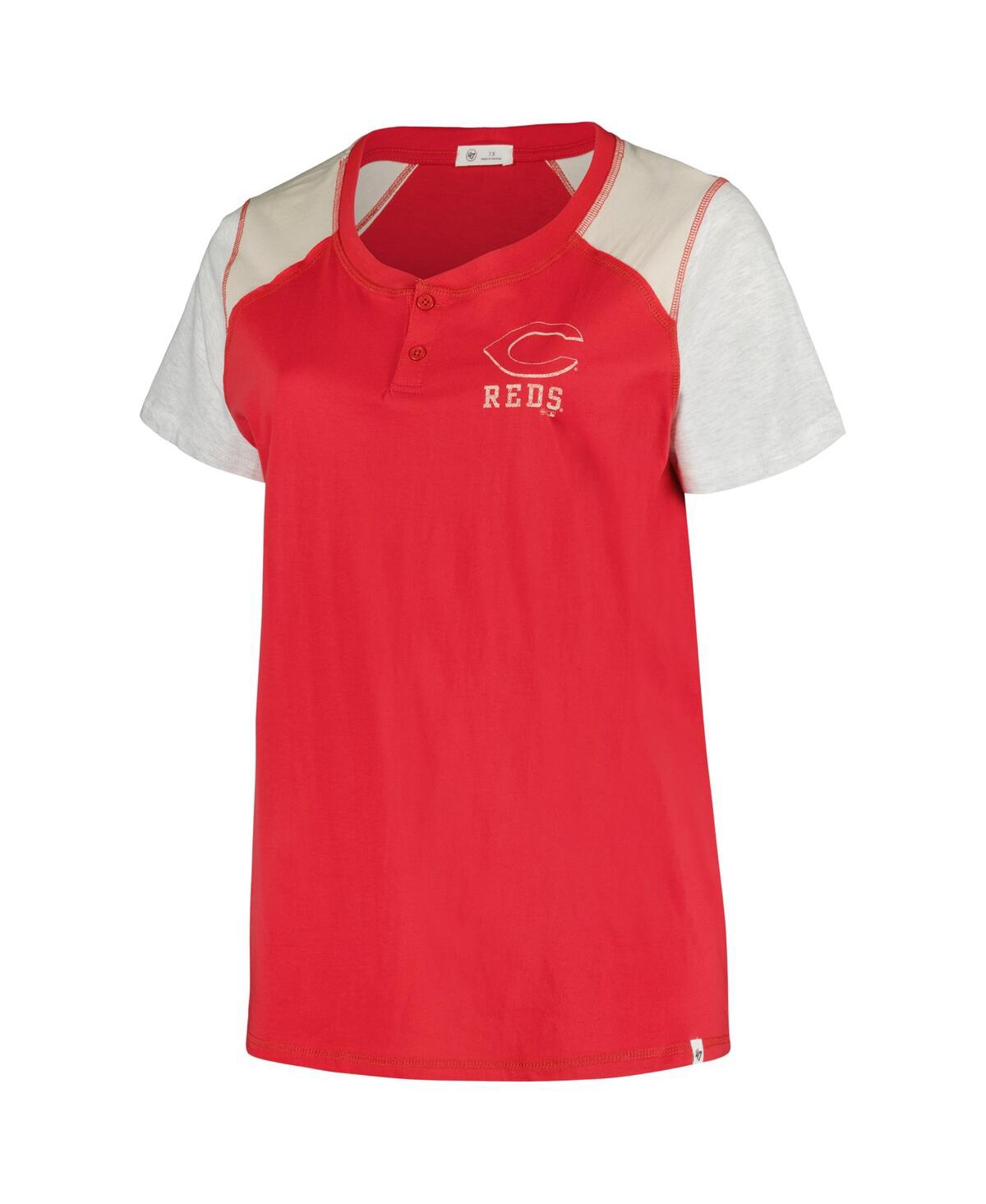 Shop 47 Brand Women's ' Red, Gray Distressed Cincinnati Reds Plus Size Henley T-shirt In Red,gray