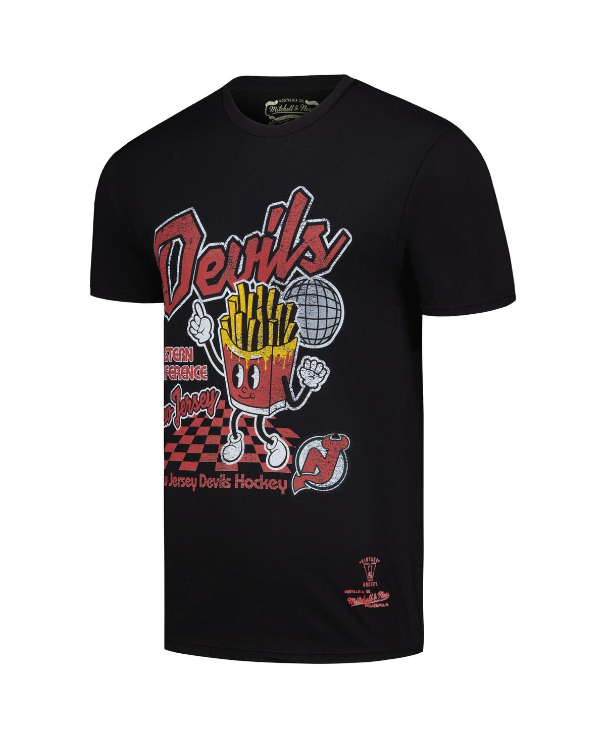 Shop Mitchell & Ness Men's  Black Distressed New Jersey Devils Cheese Fries T-shirt