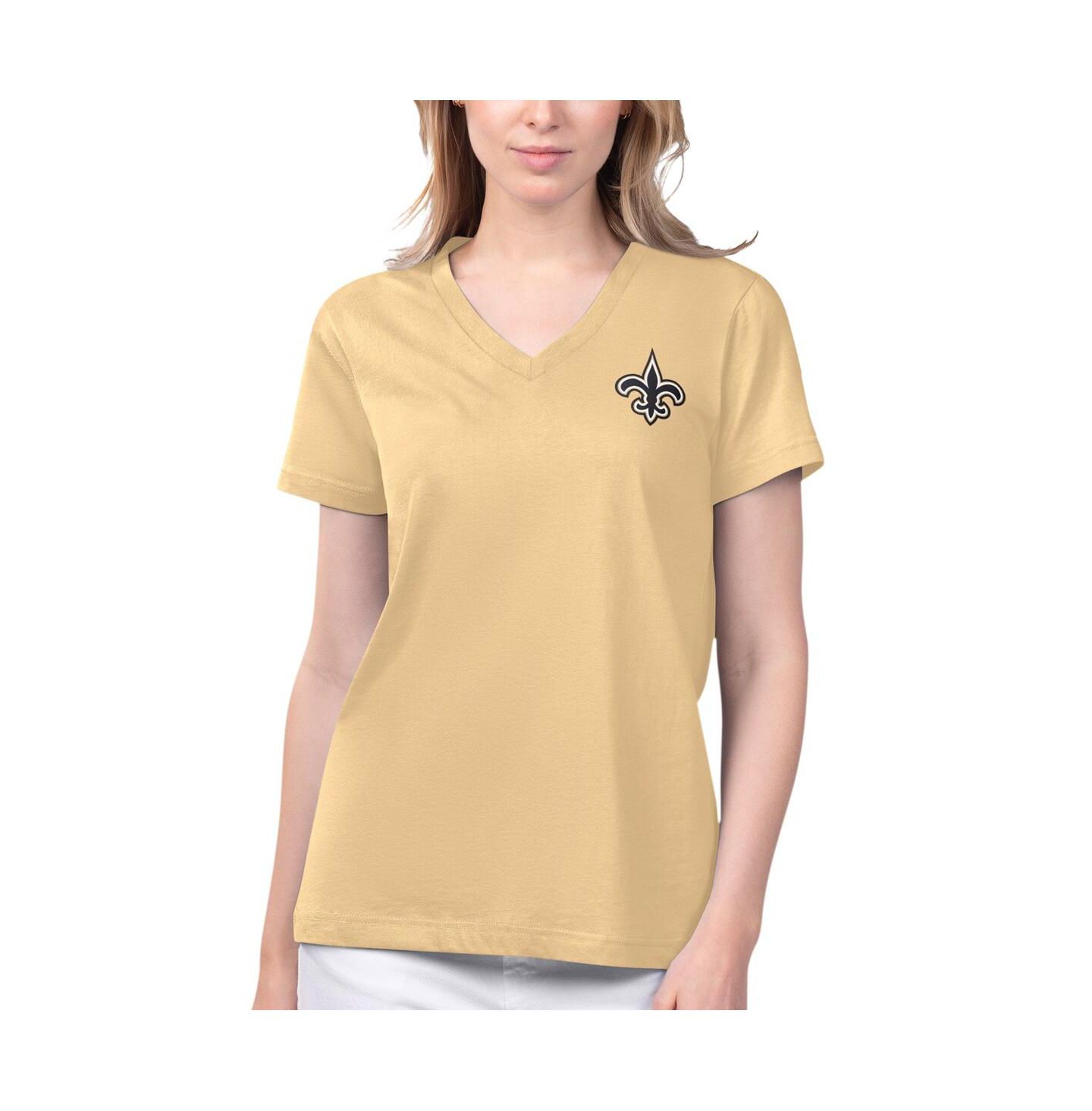 Женская футболка Margaritaville Gold New Orleans Saints Game Time V-Neck — фото 1