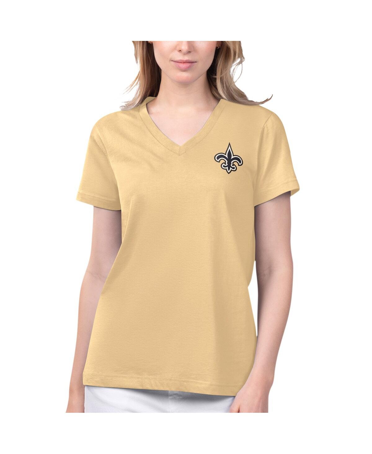 Margaritaville Women's  Gold New Orleans Saints Game Time V-neck T-shirt In Brown