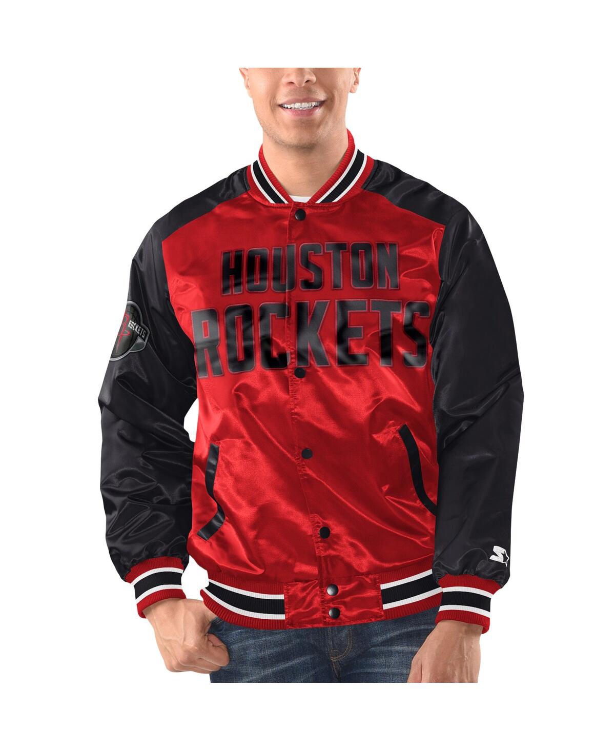 Shop Starter Men's  Red, Black Houston Rockets Renegade Satin Full-snap Varsity Jacket In Red,black