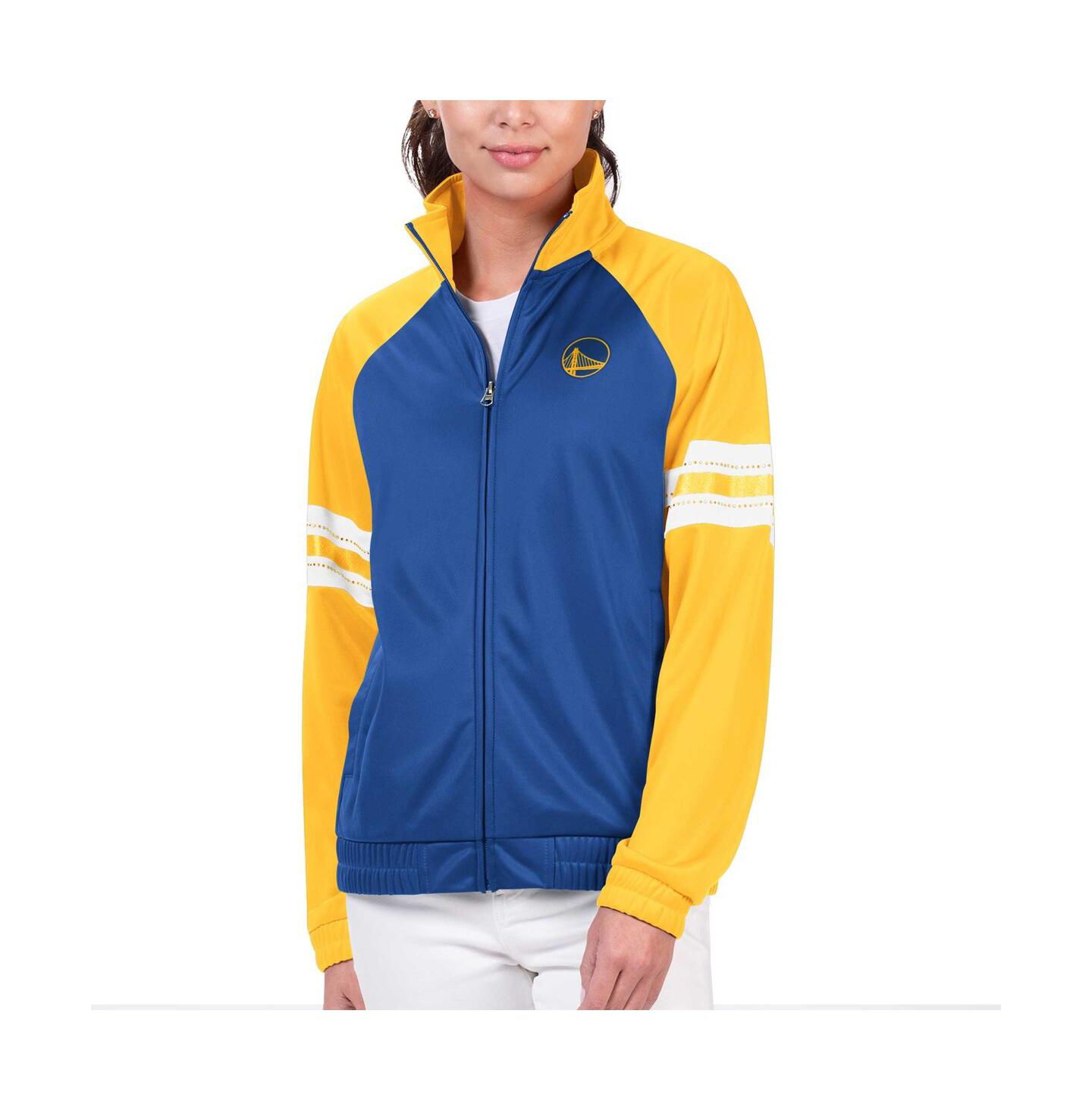 Женская куртка G-III 4Her by Carl Banks Royal Golden State Warriors Main Player Raglan Rhinestone Full-Zip Track Jacket — фото 1