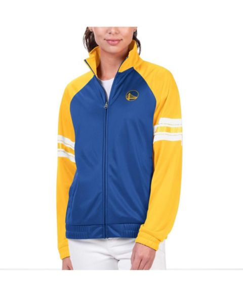 Женские куртки G-III 4Her by Carl Banks Women's Royal Golden State Warriors Main Player Raglan Rhinestone Full-Zip Track Jacket