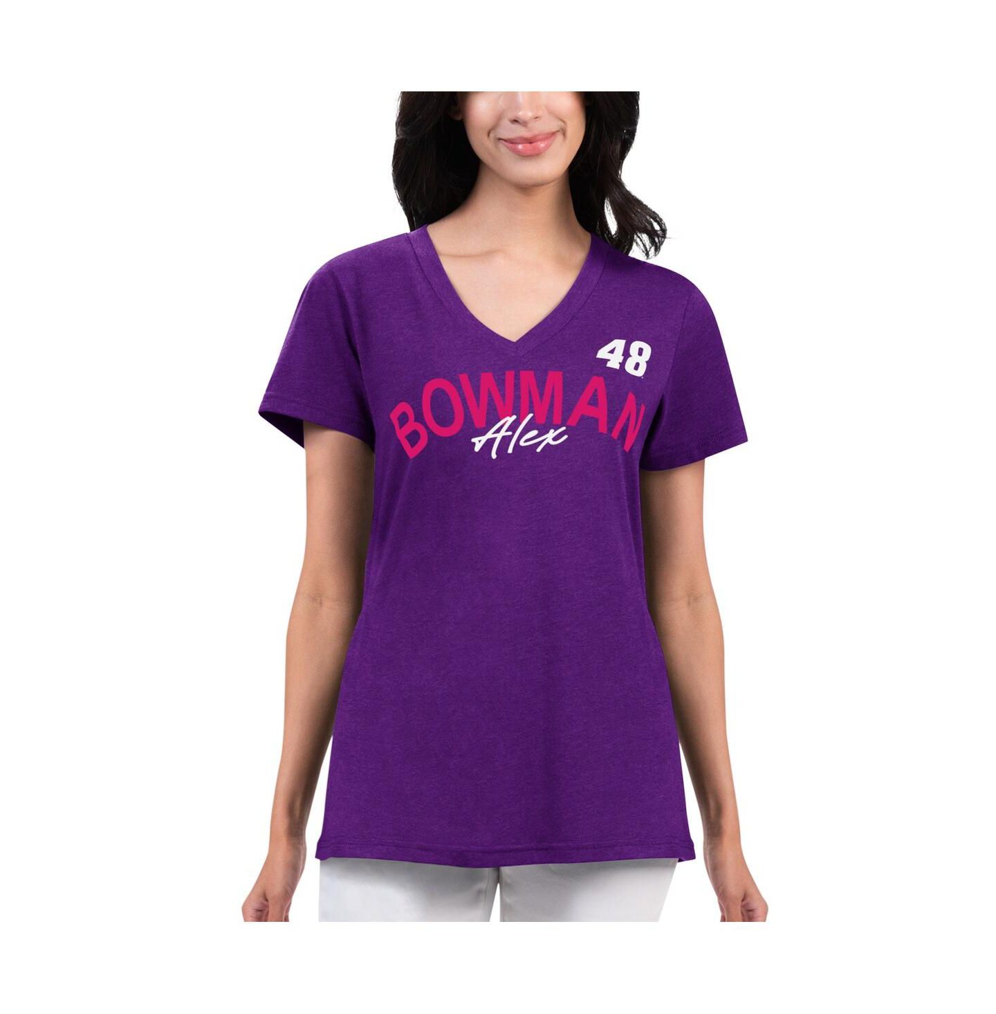 Женская футболка G-III 4Her by Carl Banks Purple Alex Bowman Key Move V-Neck — фото 1