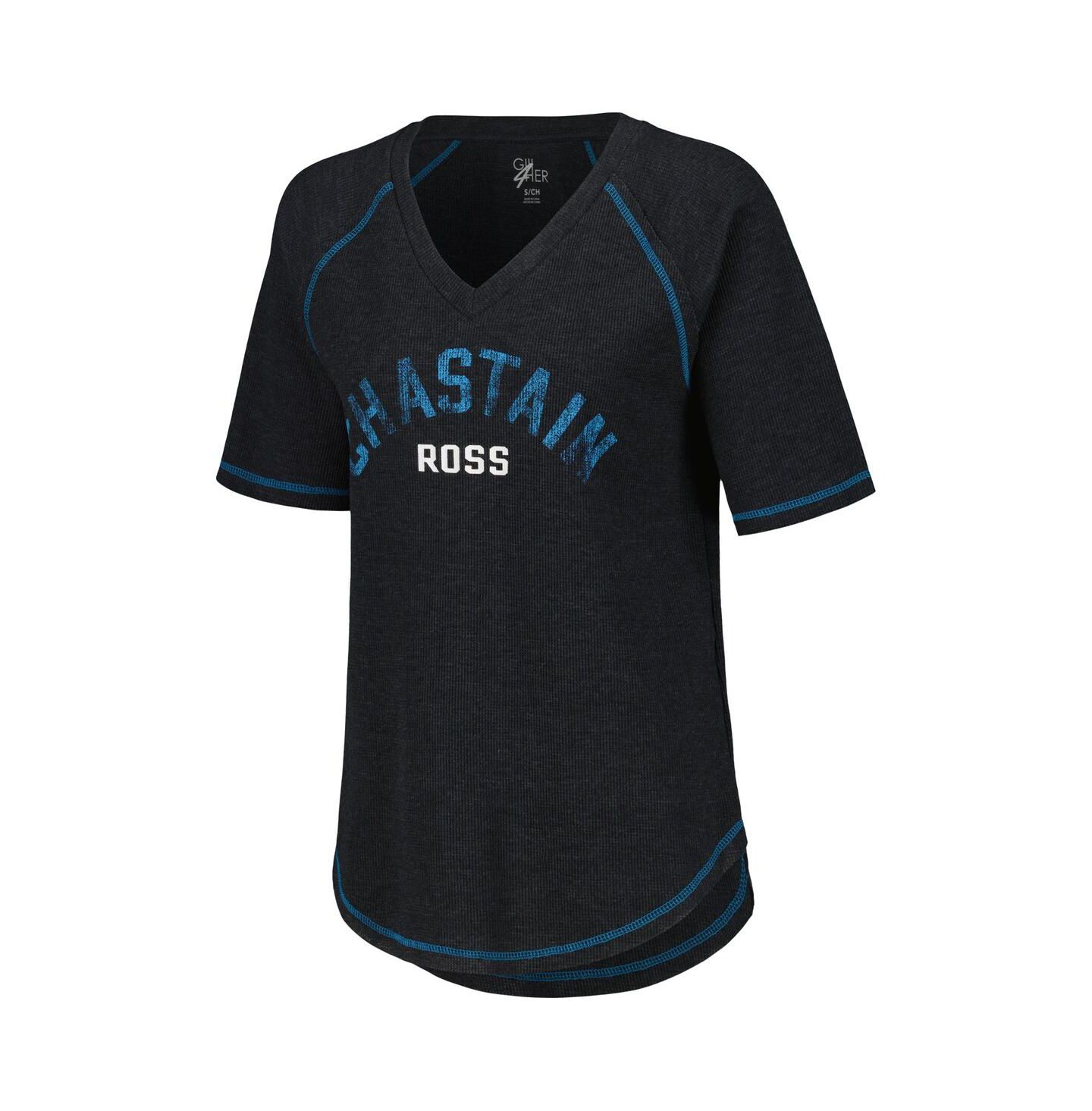 Женский топ G-III 4Her by Carl Banks Black Distressed Ross Chastain Ball Chase Tri-Blend Thermal Raglan — фото 3